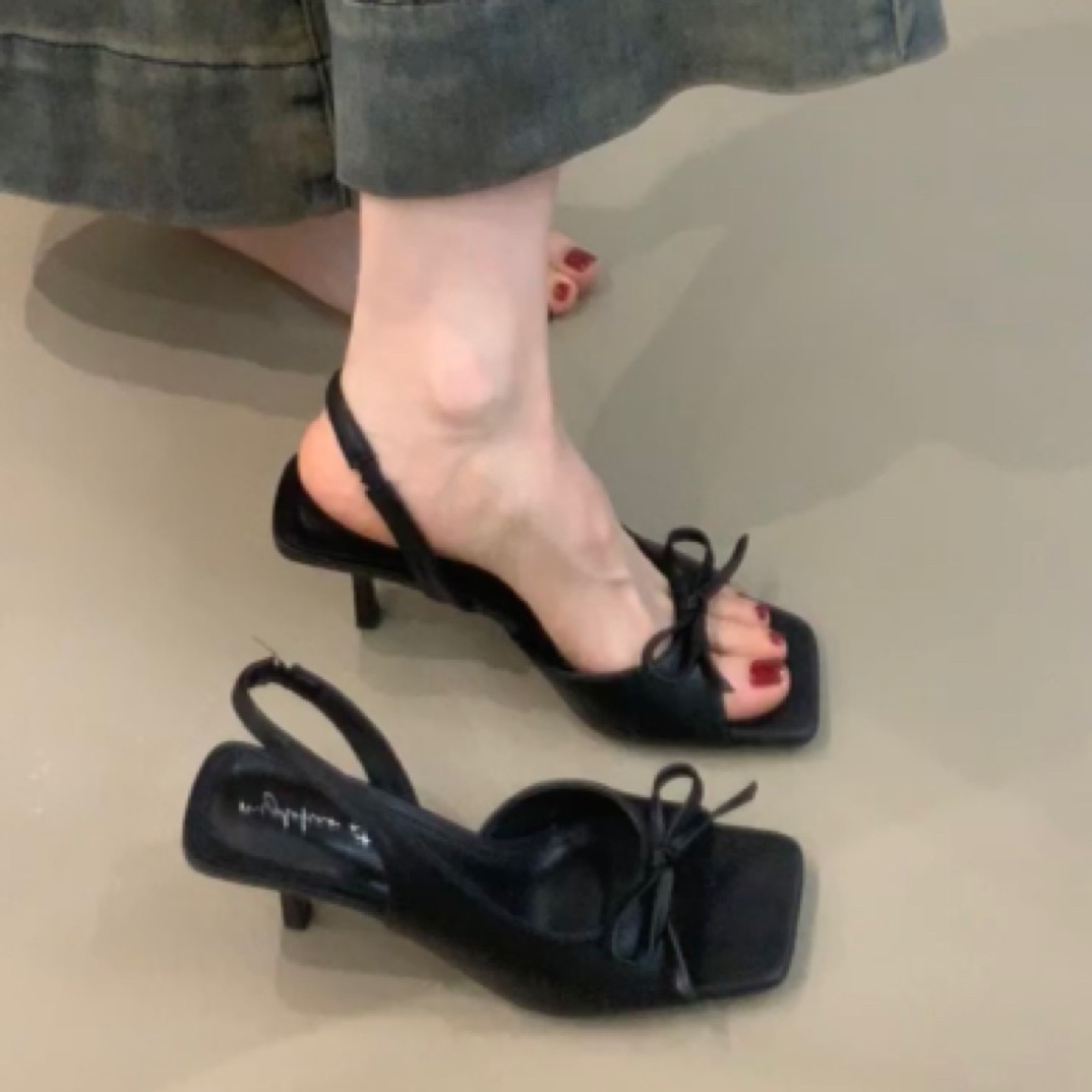 MDH-268-2温柔仙女高跟鞋法式气质名媛水蝴蝶结露趾细跟后空凉鞋主图