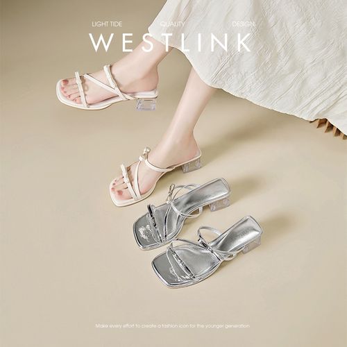 西遇法式凉拖鞋女外穿2025新款夏季仙女风蝴蝶透明高跟粗跟凉鞋主图