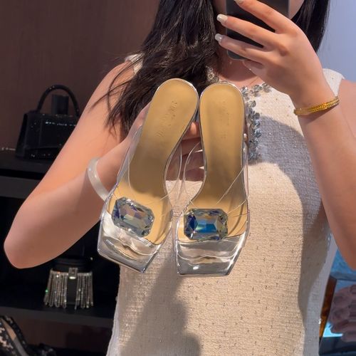 【柒七匠心】大钻石水钻透明凉鞋女2025新款粗跟露趾凉拖水晶高跟鞋主图