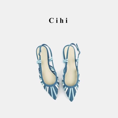 Cihi設計/羊皮’Summer weaving‘ 法式复古 镂空编织罗马后空单鞋主图