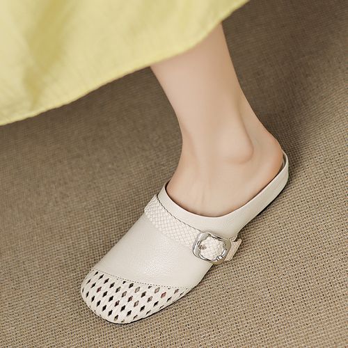 【NICESEE】3.5cm,夏季镂空包头凉拖鞋女真皮百搭内增高软皮半拖主图