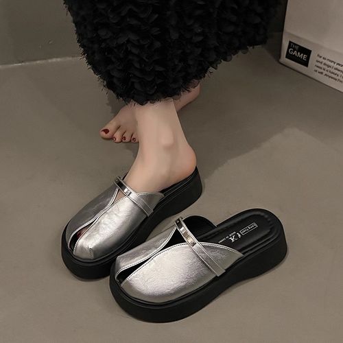 欧洲站厚底包头半拖鞋女夏季外穿2025新款时尚百搭一脚蹬懒人凉鞋主图