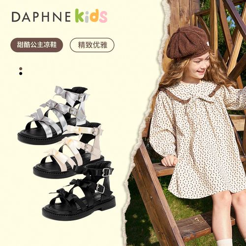 Daphne达芙妮女童鞋子2025新款宝宝夏季儿童软底真皮百搭罗马凉鞋主图