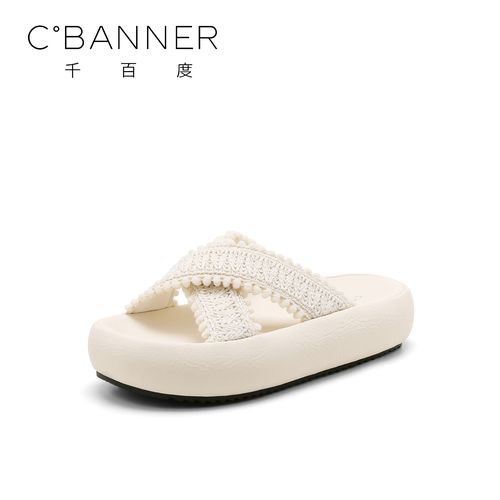 C.BANNER/千百度时尚厚底拖鞋女2025夏新款交叉编织百搭休闲拖鞋主图
