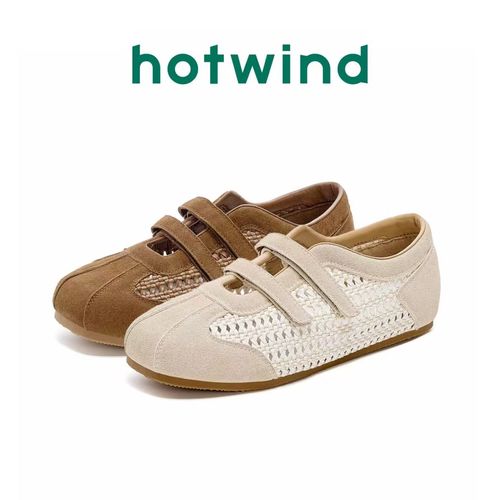 Hotwind/热风2025夏季新款编织网面镂空透气德训鞋女百搭魔术贴主图