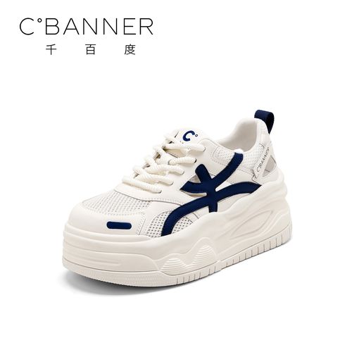 C.BANNER/千百度设计感休闲鞋2025新款厚底网面镂空潮流休闲板鞋主图