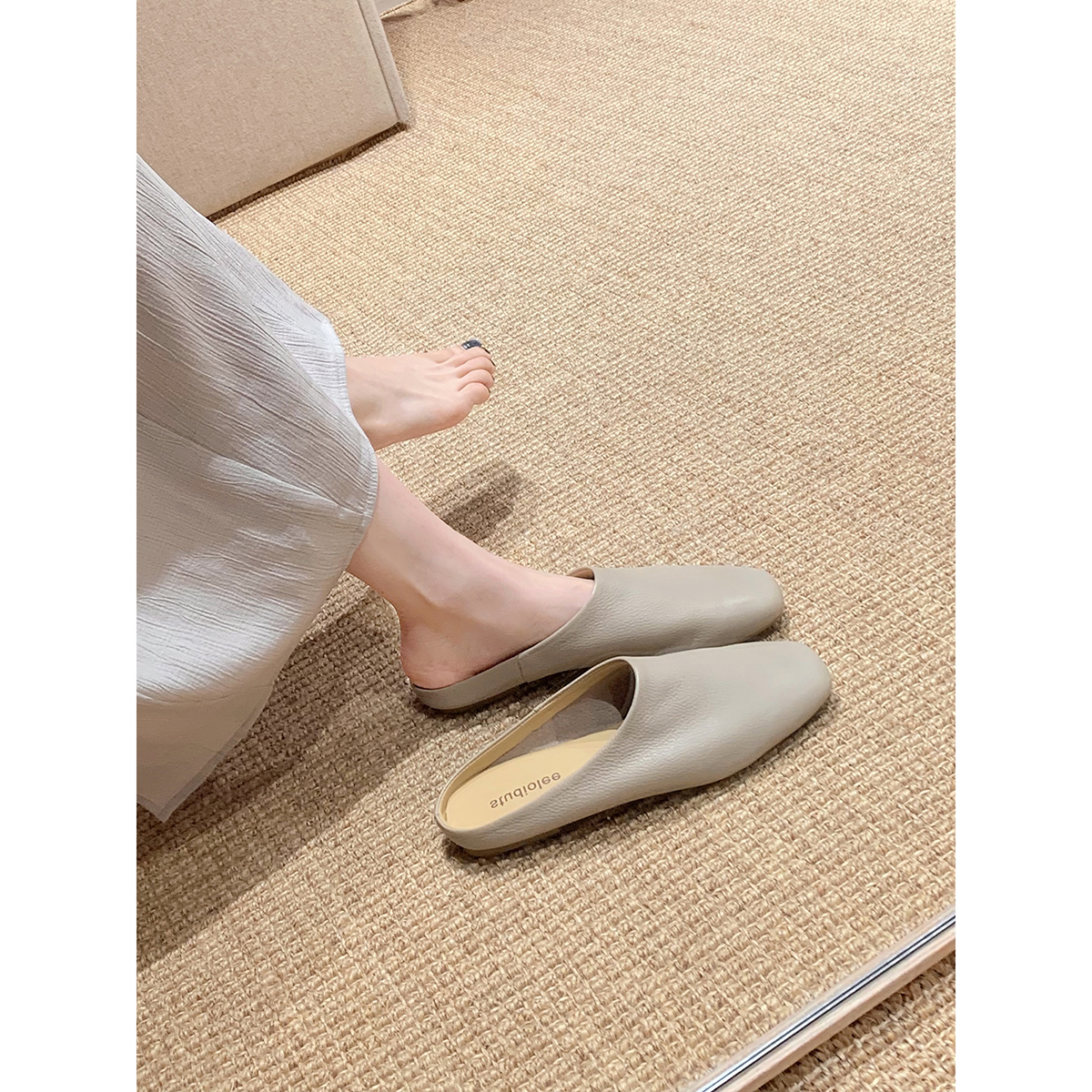 葡萄妈studiolee 真皮包头一脚蹬软面真皮舒适穆勒半拖鞋女春夏季主图
