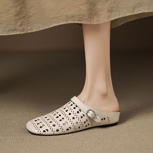 【NICESEE】3.5cm,夏季新款增高真皮包头半拖鞋女百搭中跟两穿凉鞋主图