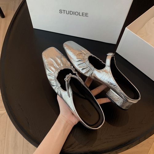 【一口价】葡萄妈studiolee方头褶皱一脚蹬水钻穆勒单鞋半拖高跟主图