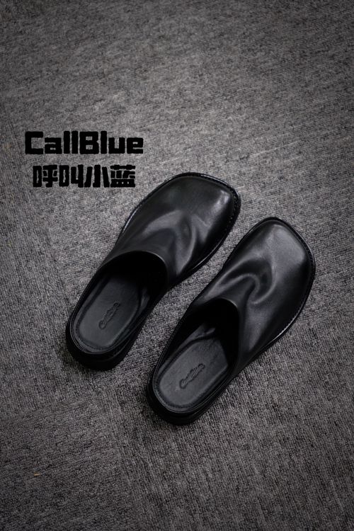【4374】老妹水洗头层牛皮包头半拖百搭通勤增高方头老钱风轻奢拖鞋主图