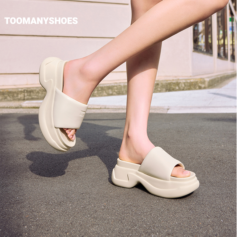 【主播推荐】Toomanyshoes豆沙松糕厚底拖鞋夏外穿主图