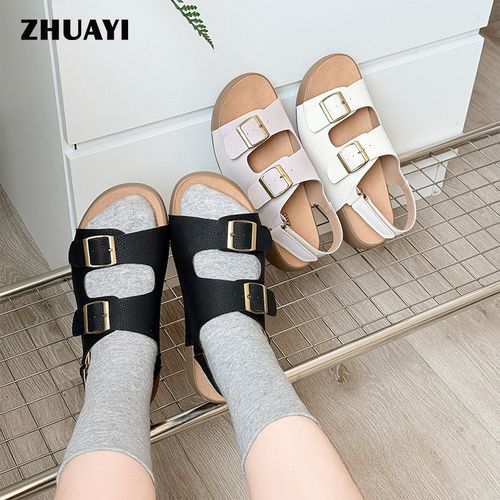 朱阿姨2025夏季洋气勃肯凉鞋韩版平底鞋子软底外穿网红款露趾凉鞋主图