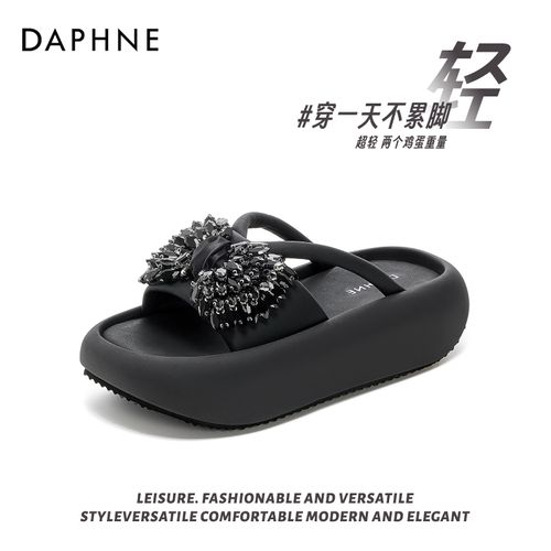 达芙妮品牌正品透气凉鞋女25夏季厚底时尚百搭增高休闲蝴蝶结拖鞋主图