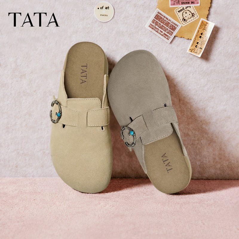 TATA他她复古勃肯鞋女厚底包头拖鞋外穿穆勒鞋2025夏新款CM802BH5主图