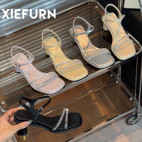 XIEFURN/鞋夫人水钻一字带气质高跟凉鞋2025夏新款通勤高级感凉鞋主图