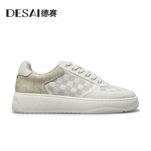 德赛夏季【高定鳄鱼纹】高奢休闲鞋男款透气百搭时尚低帮防滑板鞋主图