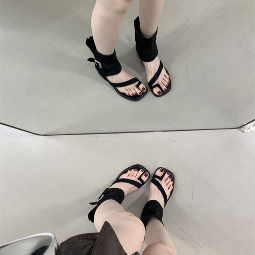 波西米亚风露趾罗马凉鞋女2025夏季新款百搭内增高短筒靴套趾凉靴主图