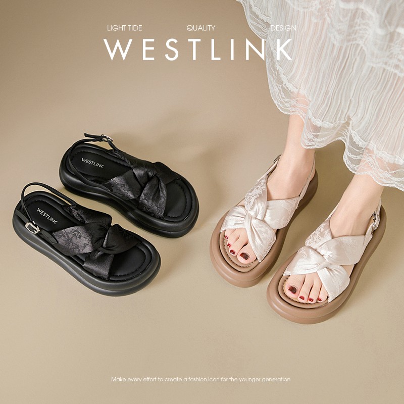 【西遇】新中式凉鞋女夏季外穿2025软底厚底鞋配裙子缎面国风女鞋主图