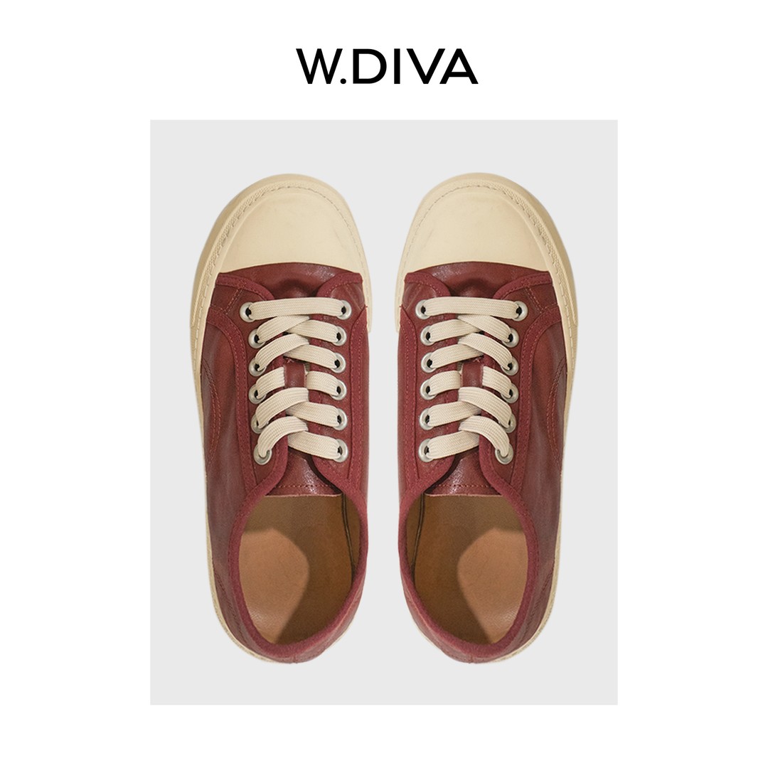W.Diva【魏老板】复古简约校园风油蜡感真皮休闲鞋50X182852主图