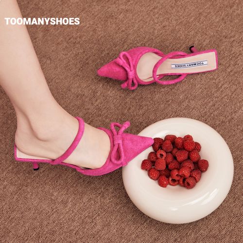 【达人】Toomanyshoes开运桃花多巴胺尖头高跟包头凉拖鞋女主图