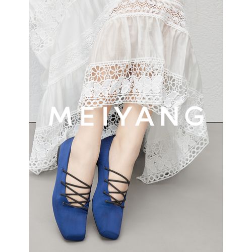 A美洋MEIYANG 蓝梦芭蕾单鞋【商场同款】 方头绑带低跟平底鞋-周五主图