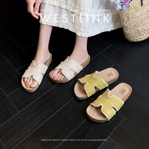 西遇平底凉拖鞋女夏季2025新款一脚蹬配裙子凉鞋软底外穿勃肯拖鞋主图