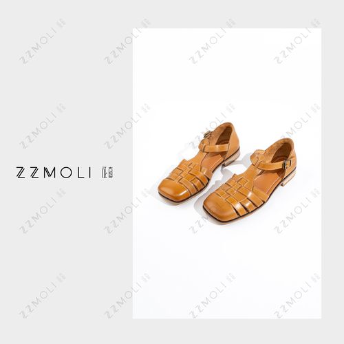 ZZMOLI夏季新款休闲真皮鞋子女款外穿包头编织罗马凉鞋ZBX61130主图
