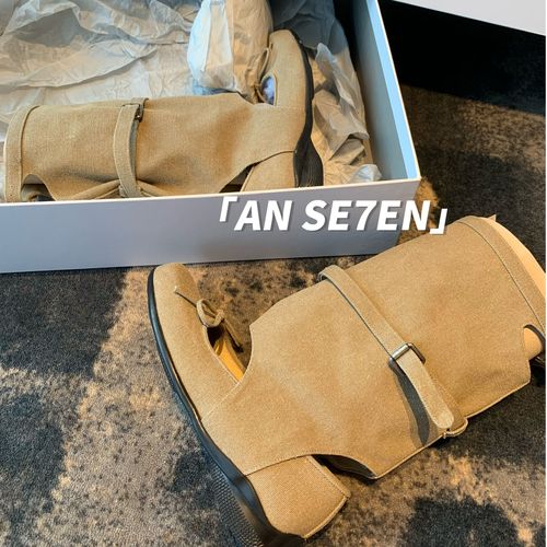 ANSE7EN/复古做旧夏季新款感芭蕾舞风平底鞋镂空中筒靴个性时尚主图