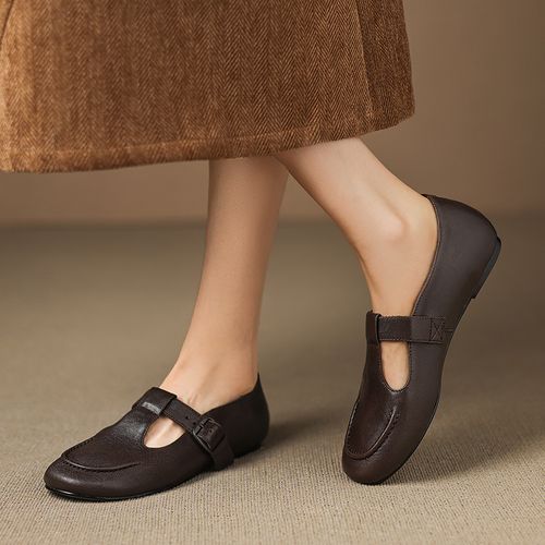 【NICESEE】3cm,秋季新款圆头玛丽珍平底单鞋女真皮百搭学院低跟鞋主图