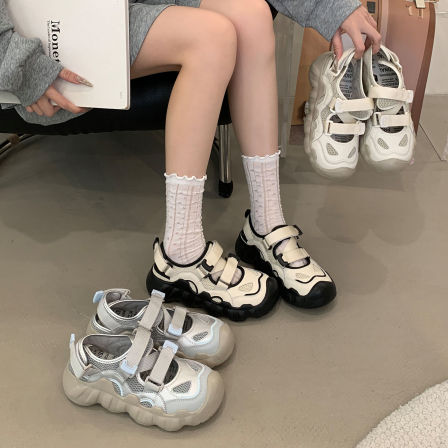 魔术贴厚底凉鞋女2025夏季舒适百搭透气镂空小众设计感时尚休闲鞋