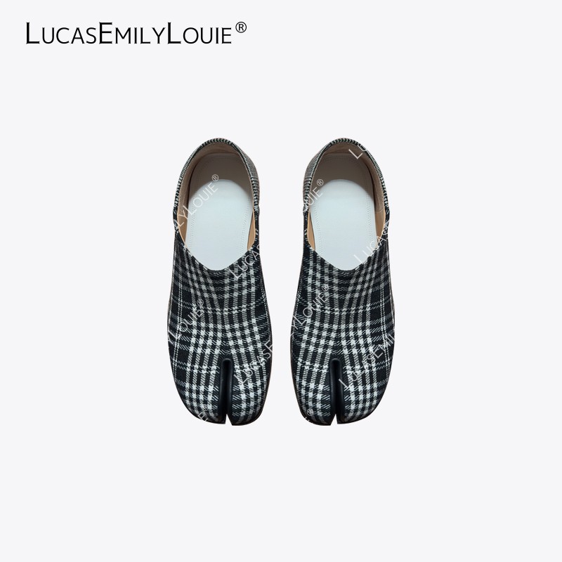 LUCASEMILYLOUIE欢姐0220复古黑白格一脚蹬猪蹄鞋分趾鞋250100主图