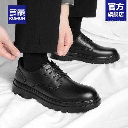 罗蒙男鞋新款夏季真皮厚底增高德比鞋男士正装商务皮鞋男结婚鞋RM