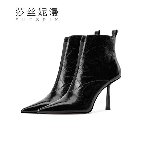 226-【弗洛伦萨】高级感短靴2025冬季新款黑色尖头细高跟女靴主图