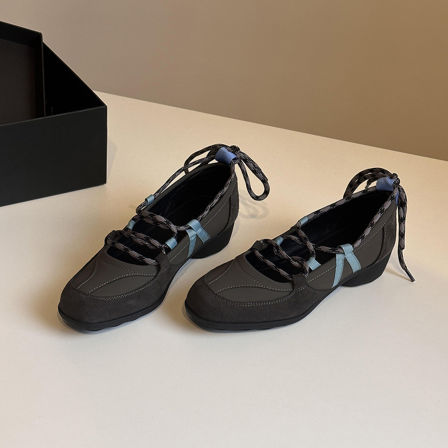 羊皮版~超火百搭圆头芭蕾舞鞋女秋冬新款绑带休闲真皮玛丽珍单鞋