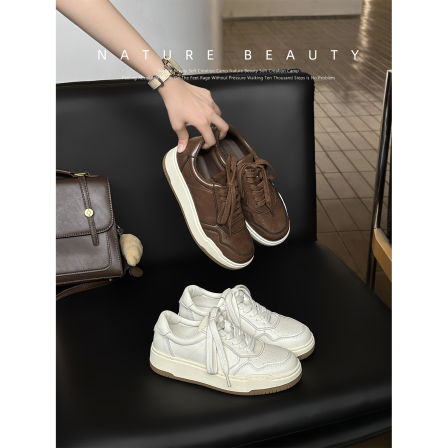 自然卷厚底增高简约德训鞋圆头系带舒适休闲运动鞋通勤小白鞋单鞋