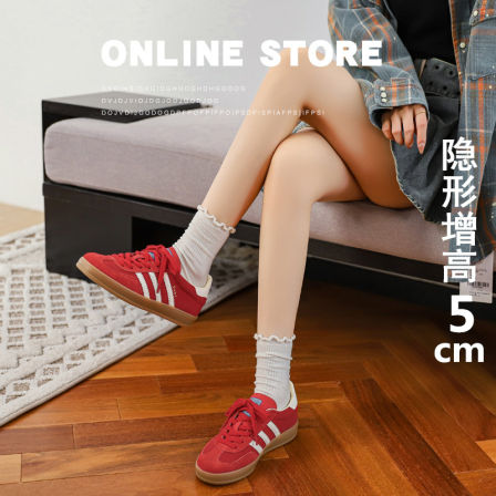 真皮红色德训鞋女2025新款爆款内增高休闲板鞋户外厚底运动阿甘鞋