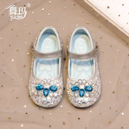 舞玛女童鞋子儿童水钻鞋2026新款春秋季皮鞋软底水晶公主鞋537101
