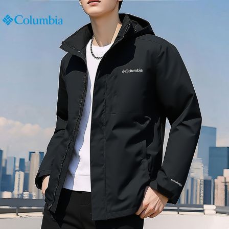 Columbia哥伦比亚户外男女冲锋衣官网黑色旅行夹克连帽外套XE5743