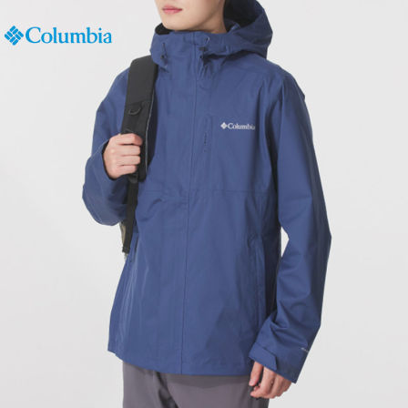 Columbia哥伦比亚户外男士蓝色冲锋衣徒步旅行夹克连帽外套XE5743