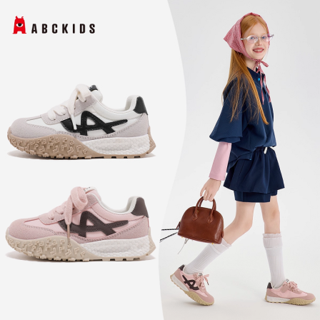 abckids儿童德训鞋女童鞋粉色2025新款秋季篮球鞋运动休闲鞋子女