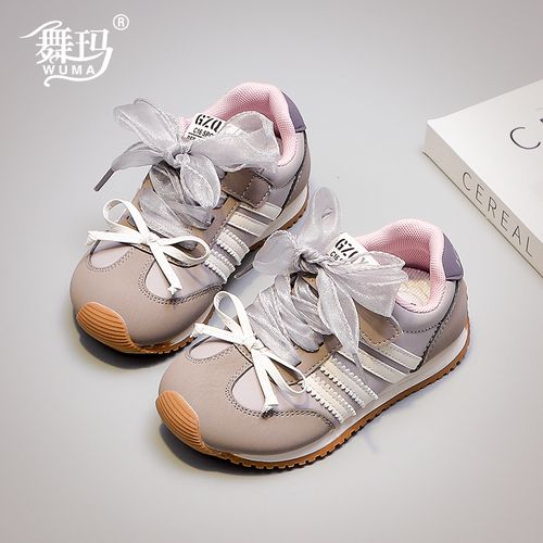 舞玛女童鞋子儿童运动鞋2025新款春秋季皮面休闲轻便德训鞋537096主图