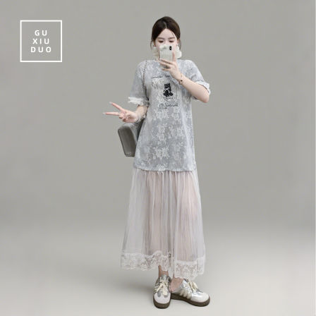 2025新款夏季巨好看的掐腰轻熟小众不撞款法式气质拼接连衣裙子女