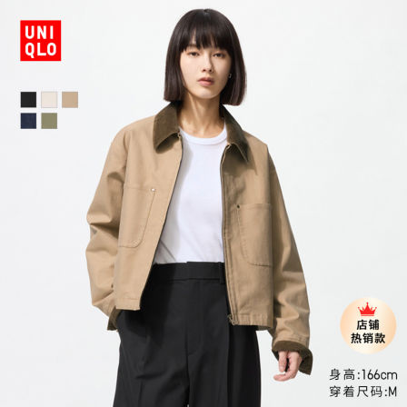 优衣库女装休闲拉链短茄克/外套巴恩风翻领时尚夹克 新款479208