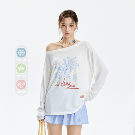 iNSLiiSA 冰丝长袖罩衫女慵懒风夏季宽松显瘦百搭冰感设计感上衣