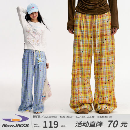 江南先生NewJNXS星星格子印花薄款辣妹休闲裤夏宽松百搭直筒长裤