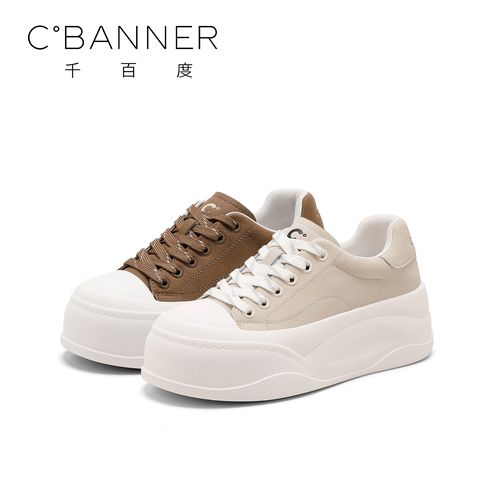 C.BANNER/千百度休闲鞋女2025新款流光风百搭学院风厚底休闲板鞋主图