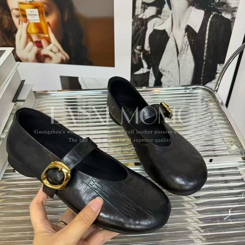 【COCO  LANXI】时尚女士黑色真皮软底复古圆头低跟小单鞋25DX557LX主图