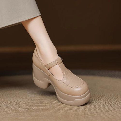 小个子超高跟玛丽珍鞋女厚底真皮一字扣单鞋2025新款春季松糕皮鞋主图