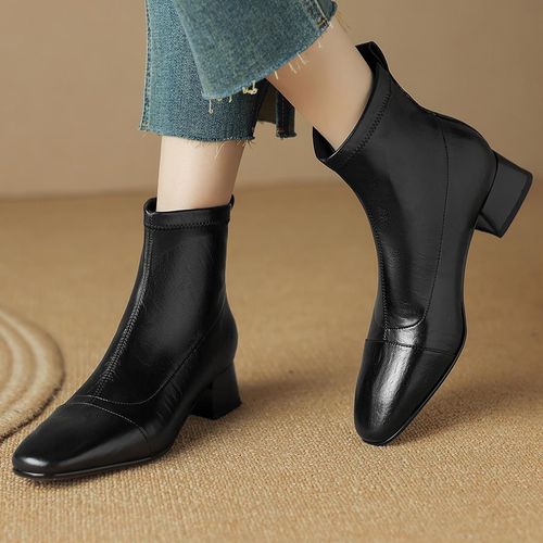 半坊手工女鞋|34-39|4.0cm|秋冬法式时尚复古方头粗跟短靴瘦瘦靴主图