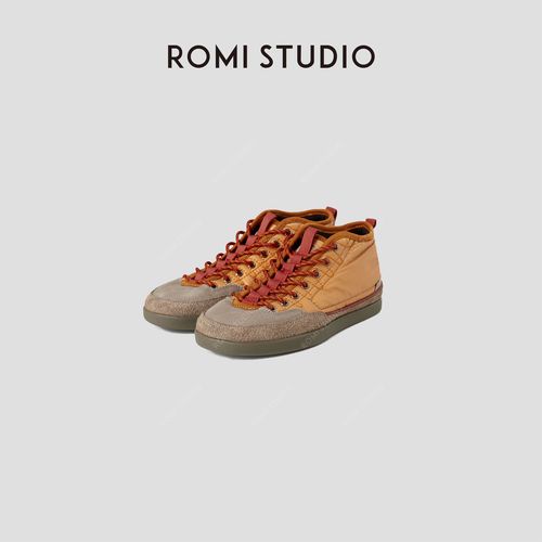 ROMI STUDIO“休闲英伦”舒适脚感中高帮橙色拼接帆布鞋RWCAP35360主图